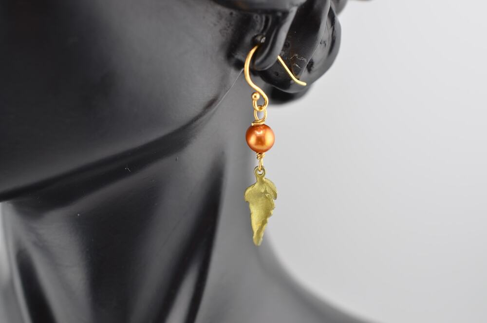 Michael Michaud Fern Small Single Leaf Wire Earrings W/Pearl